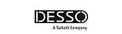 Das Logo von DESSO. Es zeigt den Namen "DESSO" in einer fetten, modernen, schwarzen Großschrift mit einem horizontalen Rechteck im Hintergrund. Unter dem Namen steht der Zusatz "A Tarkett Company".