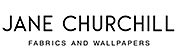 Das Logo von Jane Churchill. Es zeigt den Namen "JANE CHURCHILL" in schwarzer, serifenloser Großschrift. Darunter steht in kleineren, gesperrten Großbuchstaben der Zusatz "FABRICS AND WALLPAPERS".