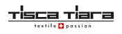 Logo von Tisca Tiara. Oben in schwarz TISCA TIARA, darunter ein schwarzer Trennstrich. Unten in schwarz textile Passion, die Wörter getrennt durch die Schweizer Flagge.