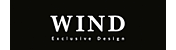 Das Logo von WIND Exclusive Design. Es zeigt den Namen "WIND" in großer, weißer Serifenschrift auf einem schwarzen Hintergrund. Darunter steht in kleinerer, weißer Serifenschrift der Zusatz "Exclusive Design".