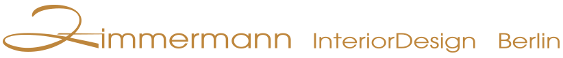 Logo von Zimmermann InteriorDesign Berlin. Weißer Untergrund mit beigem Schriftzug: "Zimmermann InteriorDesign Berlin".